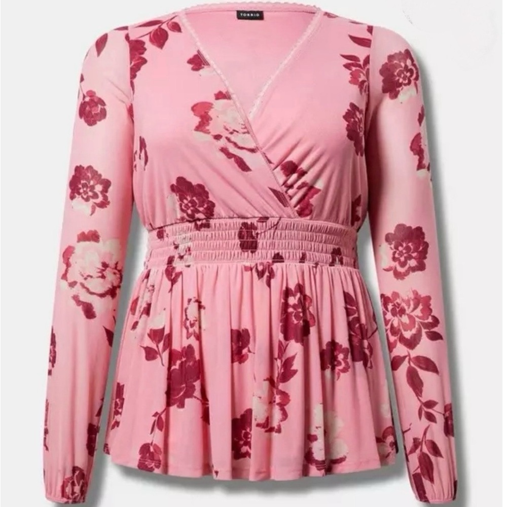 Surplice Babydoll Long Sleeve Top